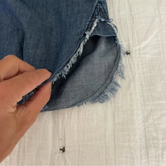 Raquel Allegra Blue Cotton Denim Fringe-Hem Button Down Shirt – Size 3 (Medium) - Picture 7 of 7